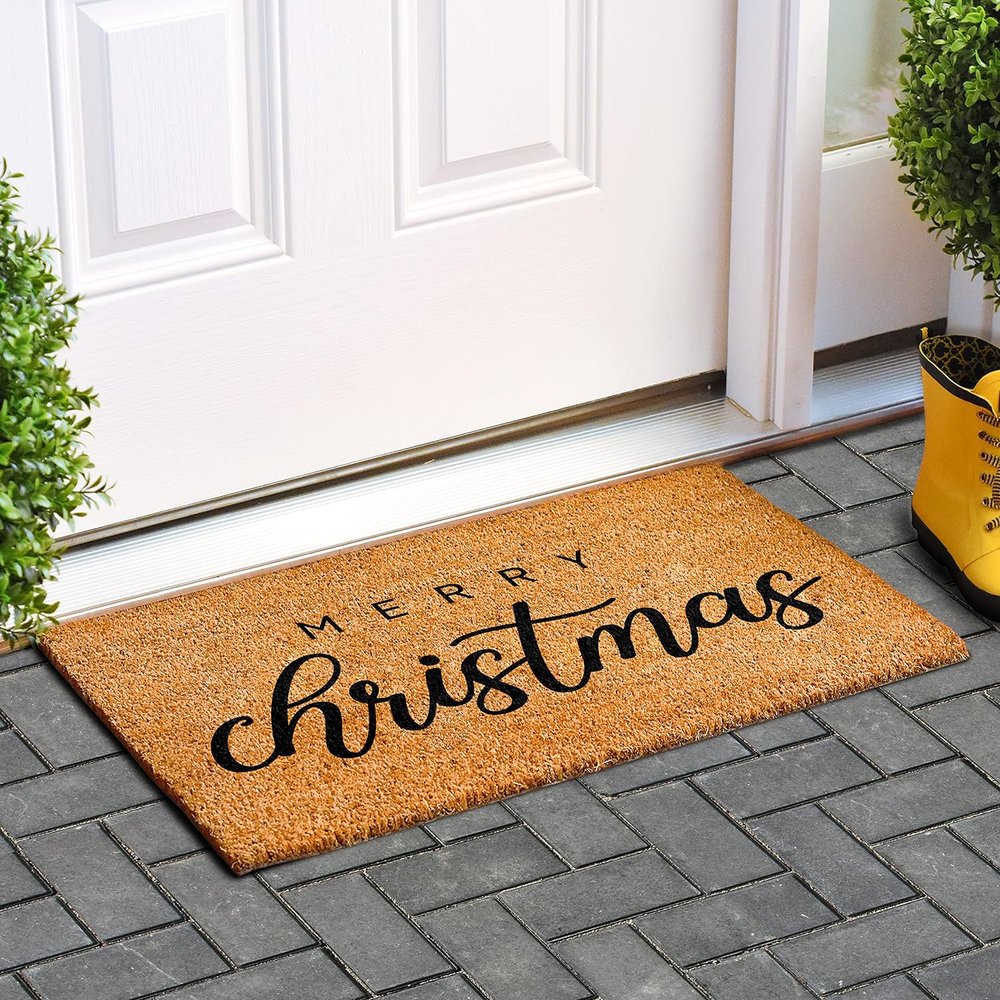 17" X 29" Natural and Black Coir Merry Christmas Outdoor Christmas